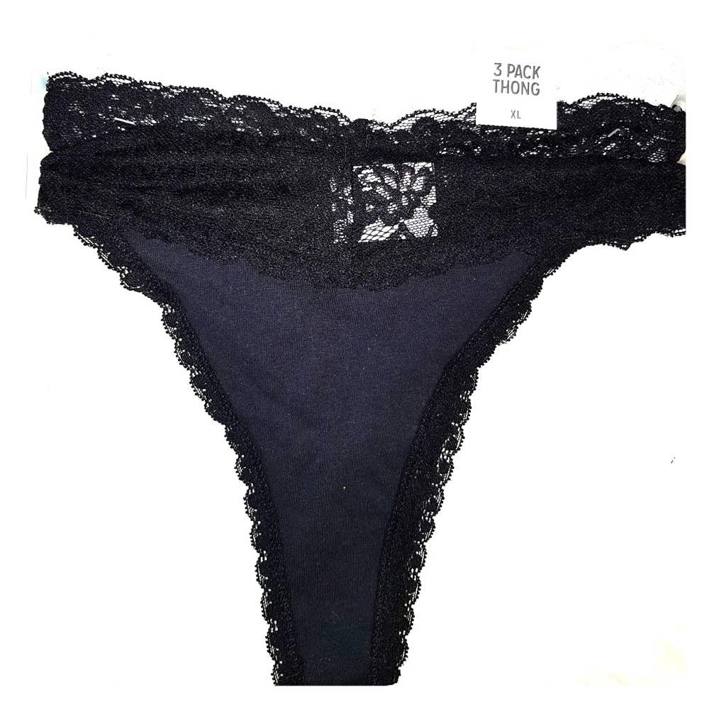 New 3 pack Cotton Lace Thongs. Sz XL. Gray, BLK